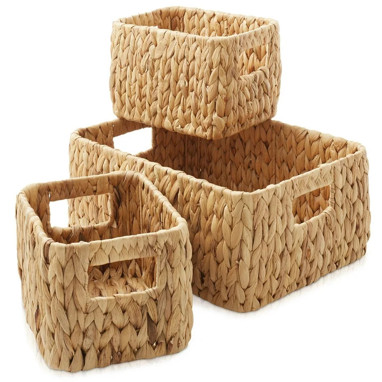 Casafield Water Hyacinth Storage Basket Set for Shelves - 1-Large, 2-Small - Woven Storage Bin Or... | Walmart (US)