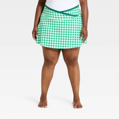 Women's Everyday Soft Mid-Rise Skort 14.5" - All In Motion™ Green Gingham 3X | Target