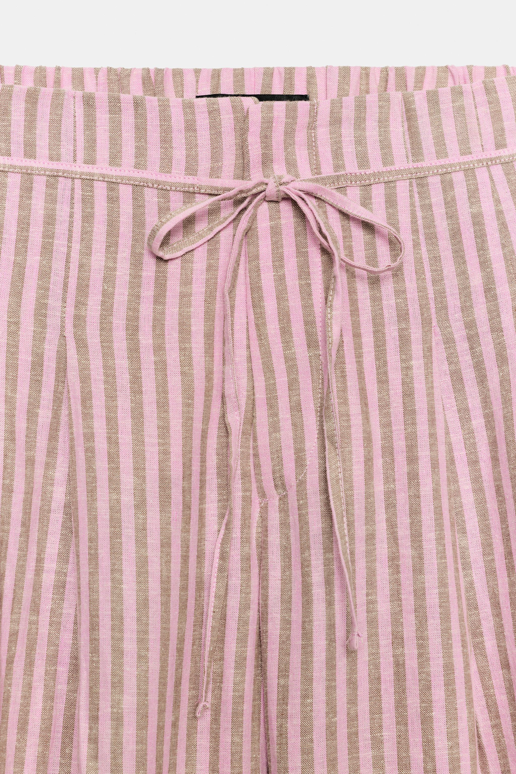 STRIPED DRAWSTRING LINEN PANTS | Zara US