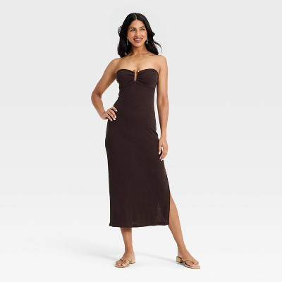 Women's Textured Knit Maxi Dress - A New Day™ Brown XL | Target
