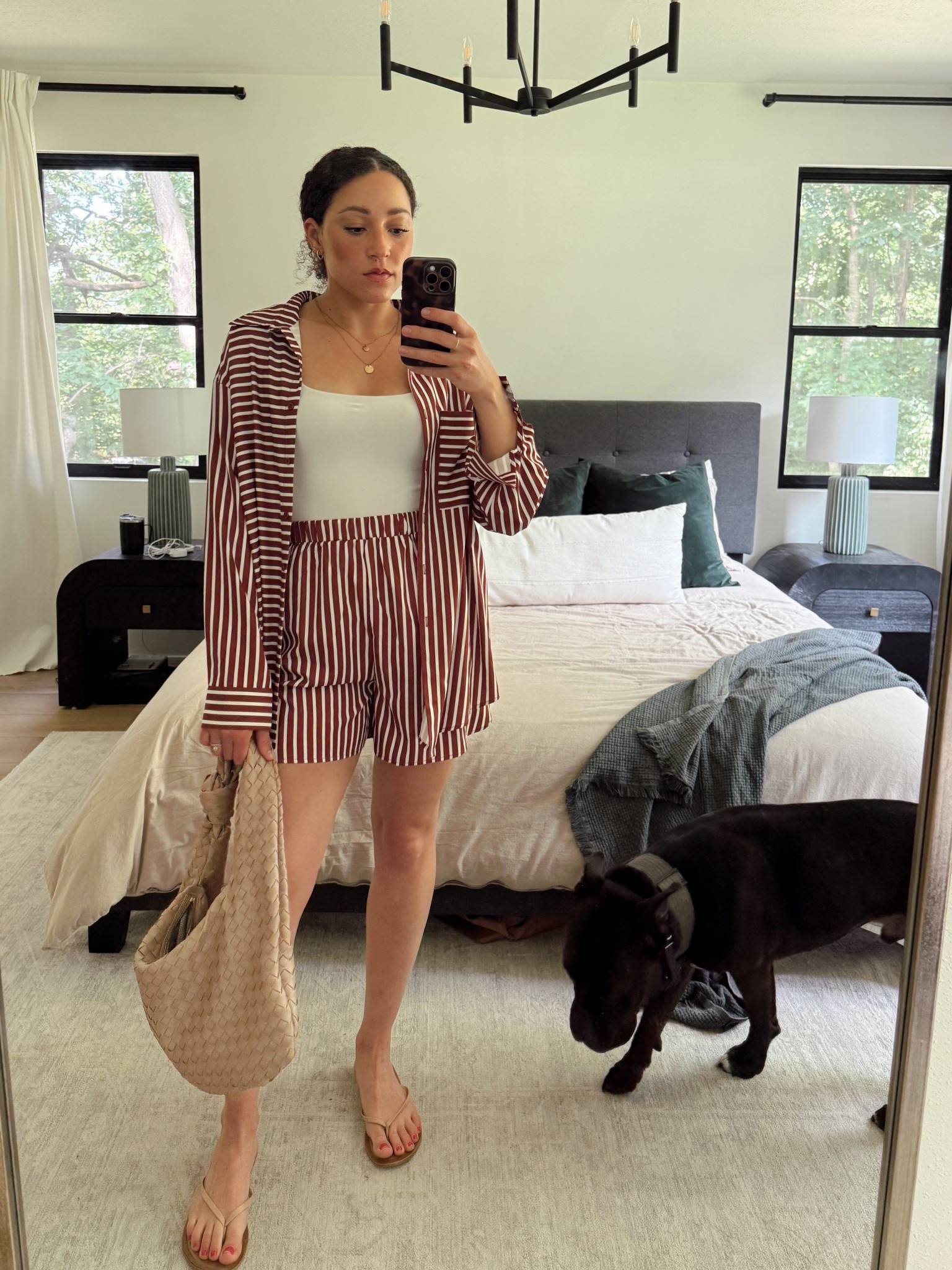 Brown and white striped shorts and button up shirt set! Perfect summer outfit to dress up or down ☀️

#LTKItBag #LTKFindsUnder100 #LTKSeasonal