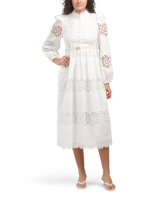 Long Sleeve Lace Maxi Dress With Pearl Belt | TJ Maxx