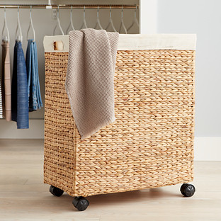 Water Hyacinth Rolling Laundry Cart Natural | The Container Store