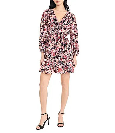 Donna Morgan Woven Floral Print Long Sleeve Babydoll Dress - 2 | Dillard's