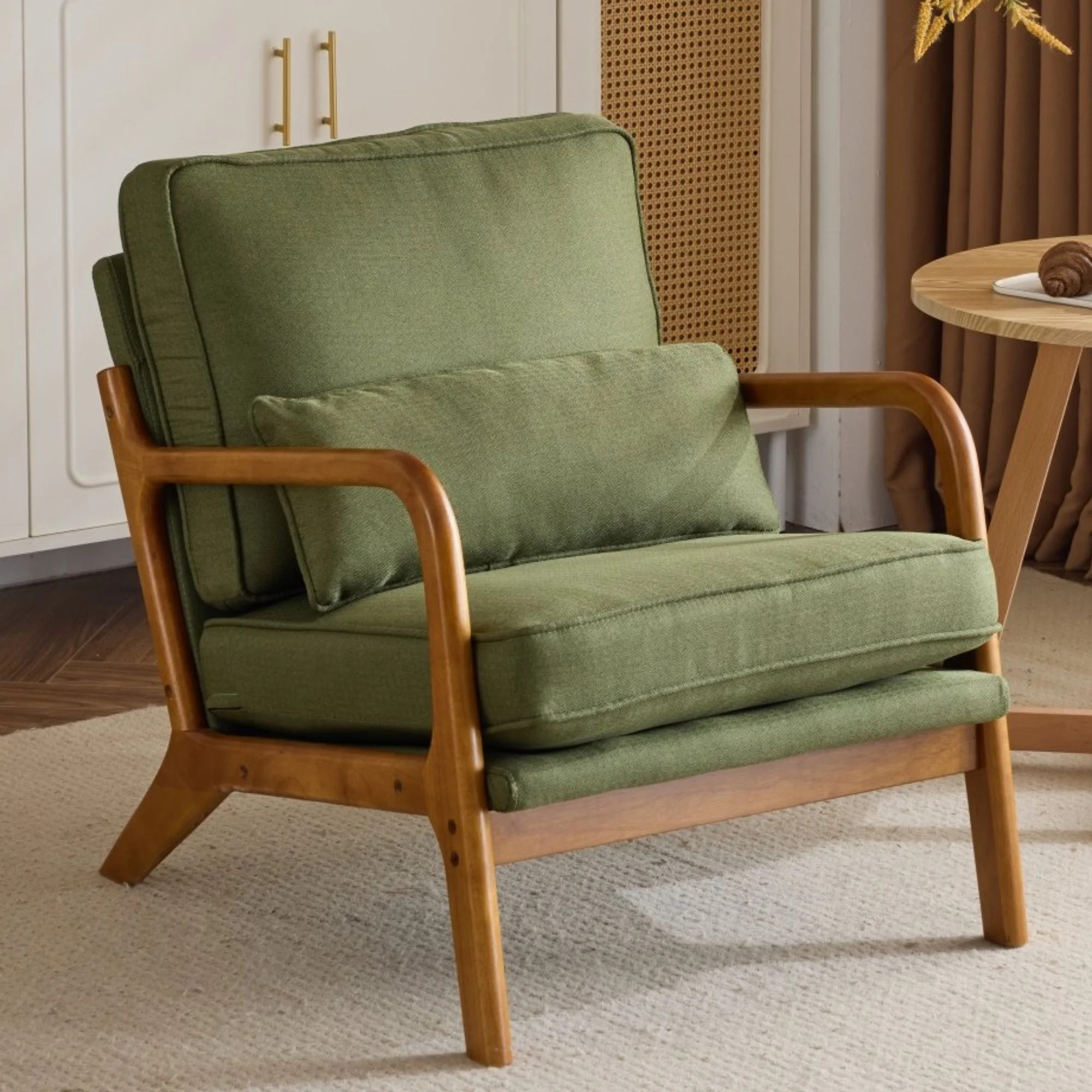 UBesGoo, Linen Upholstered Accent Chair, Green | Walmart (US)