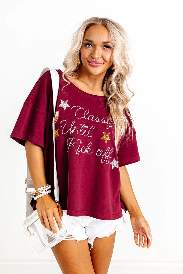 Classy Until Kick Off Tee In Maroon | Impressions Online Boutique