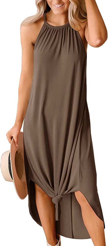For G and PL Women's Summer Casual Sleeveless Side Slit Halter Long Maxi Beach Dress | Amazon (US)