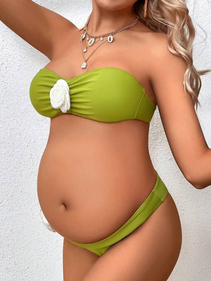 SHEIN Maternity Floral Decor 3d Design Swimsuit Set | SHEIN