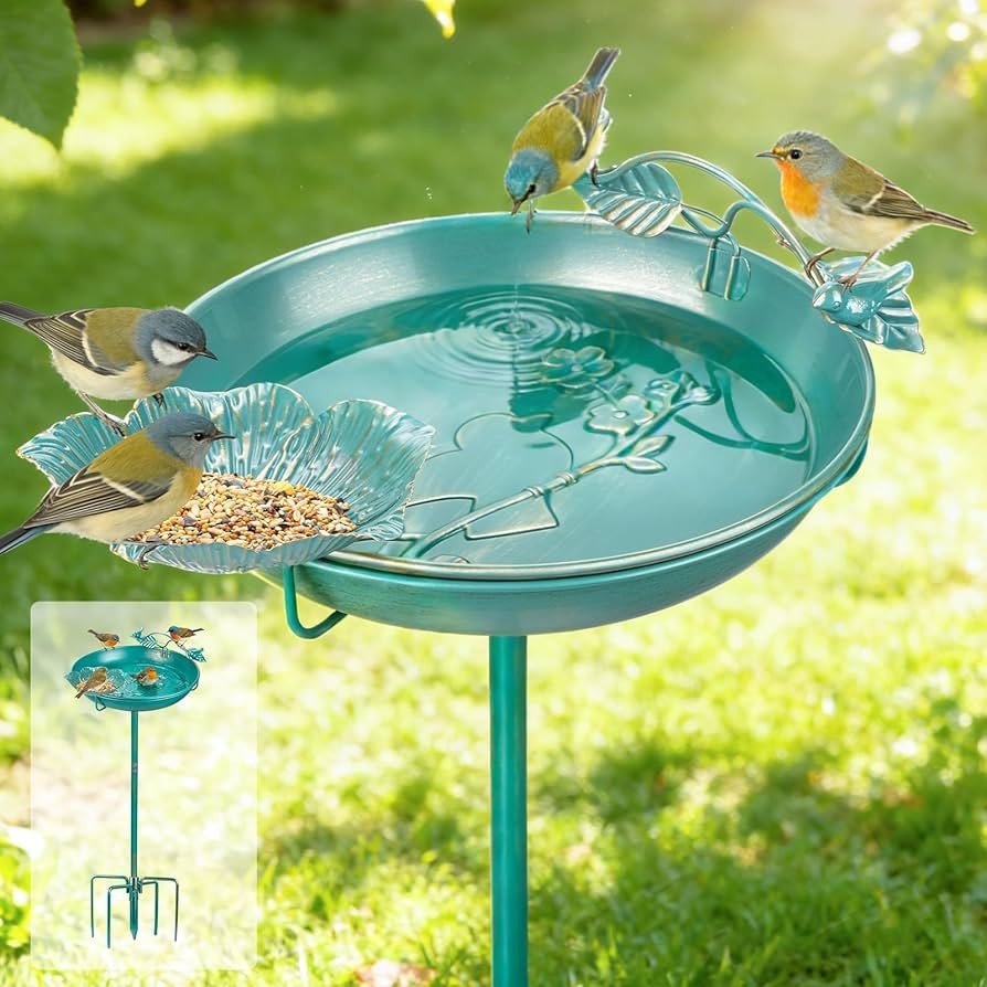 Mellbree Bird Bath for Outside, 12" Dia 39" H Lake Blue with Gold Gilding Metal birdbath for Outd... | Amazon (US)