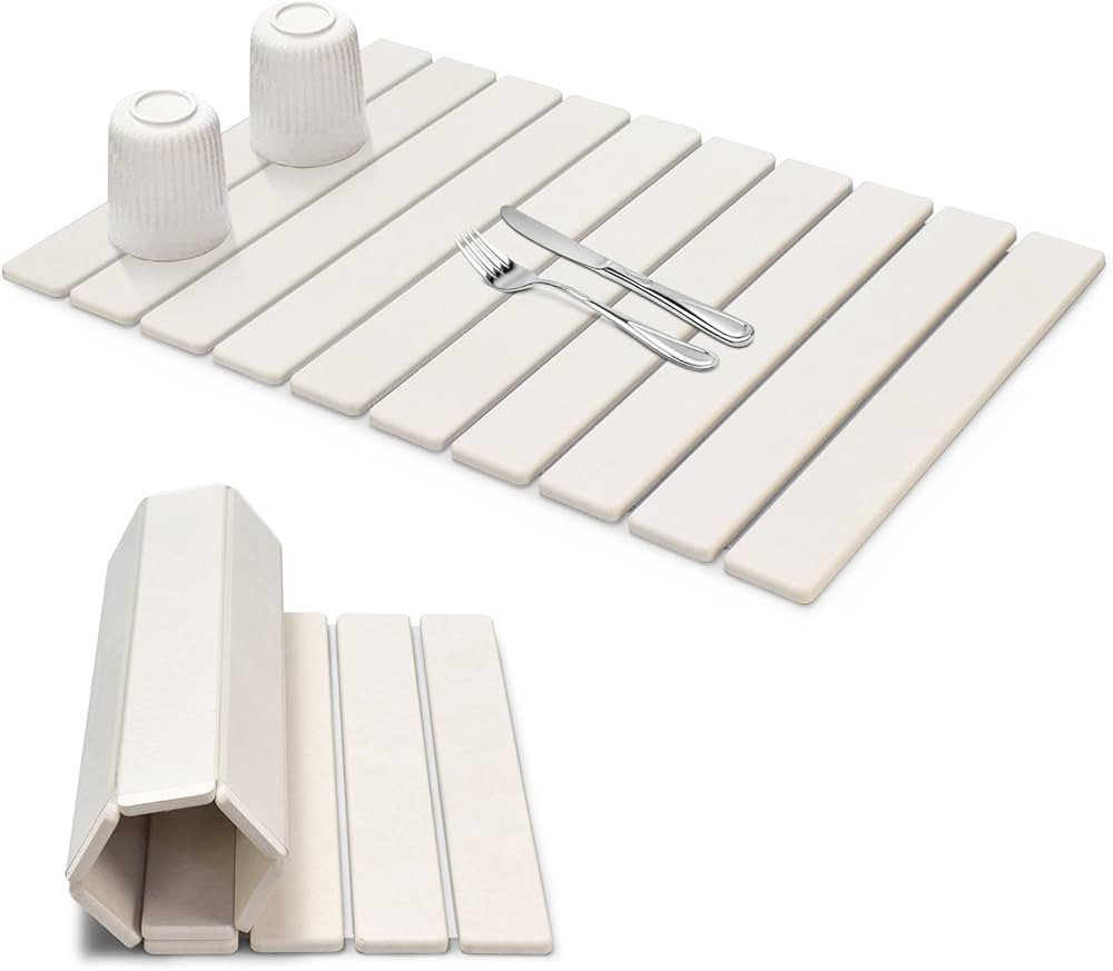 Large Stone Dish Drying Mats for Kitchen Counter, 24"(L)×16"(W) Quick Dry Collapsible Dish Dryin... | Amazon (US)