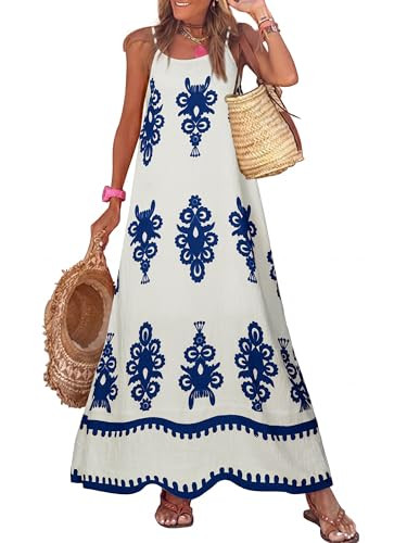 Glamaker Womens Summer Dresses 2026 Casual Floral Spaghetti Strap Flowy Maxi Dress Boho Sleeveles... | Amazon (US)