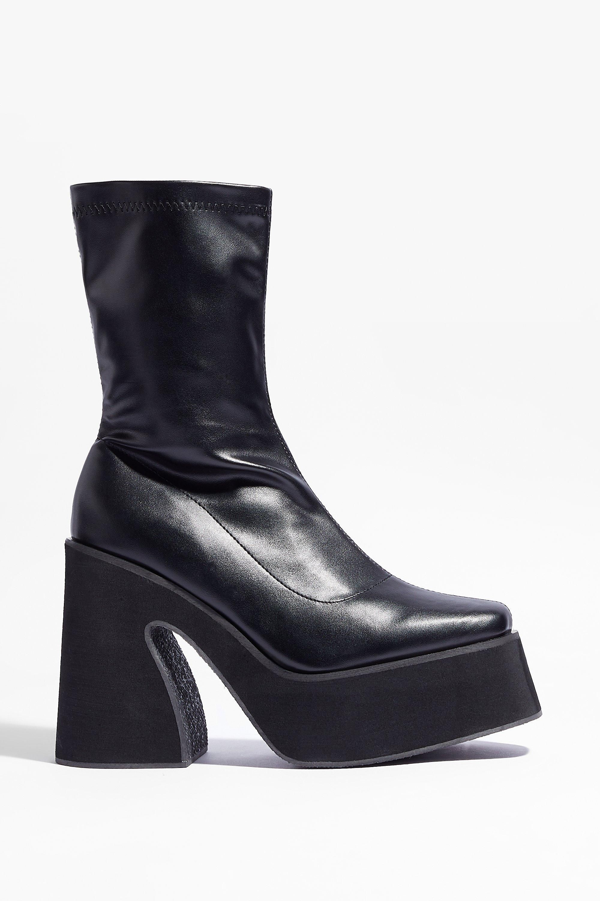 Square Toe Platform Faux Leather Sock Boots | Nasty Gal (US)