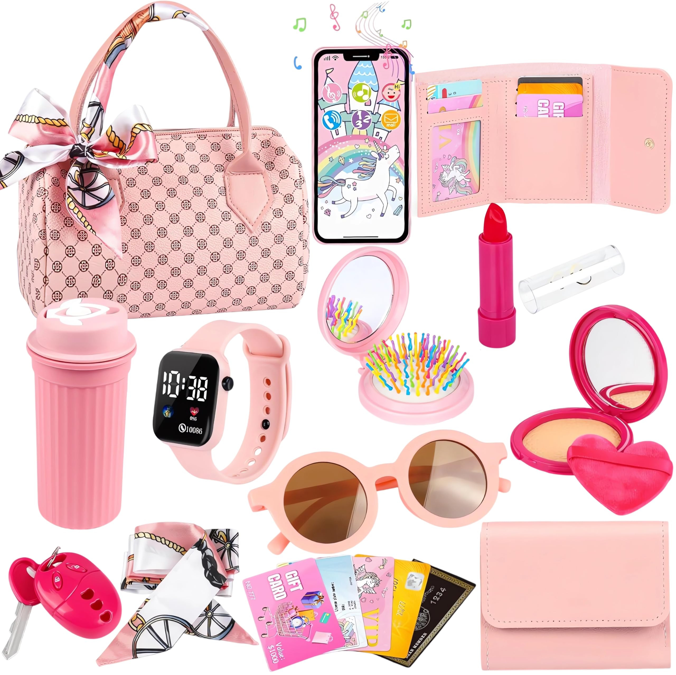 Toddler Play Purse for Little Girls, 32PCS Kids Handbag with Pretend Makeup for Girl,Toddler Purs... | Amazon (US)