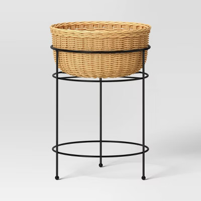 Small Wicker/Metal Indoor Outdoor Plant Stand Black/Cream - Threshold™ designed with Studio McG... | Target