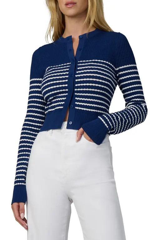 Joe's The Dani Stripe Pointelle Cardigan in Royal Blue/milk Stripe at Nordstrom, Size Large | Nordstrom