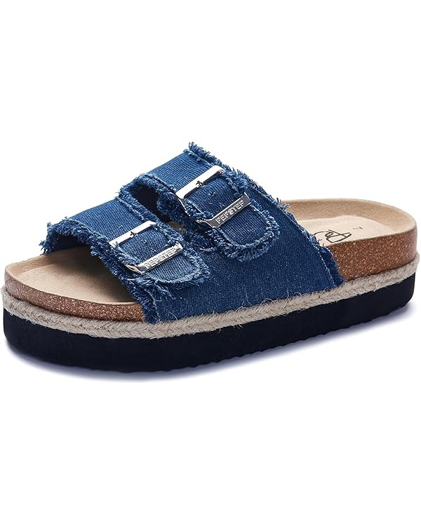 PepStep Slide Sandals for Women with Soft Cork Footbed and Strap, Ladies Fashion Platform Slide S... | Amazon (US)