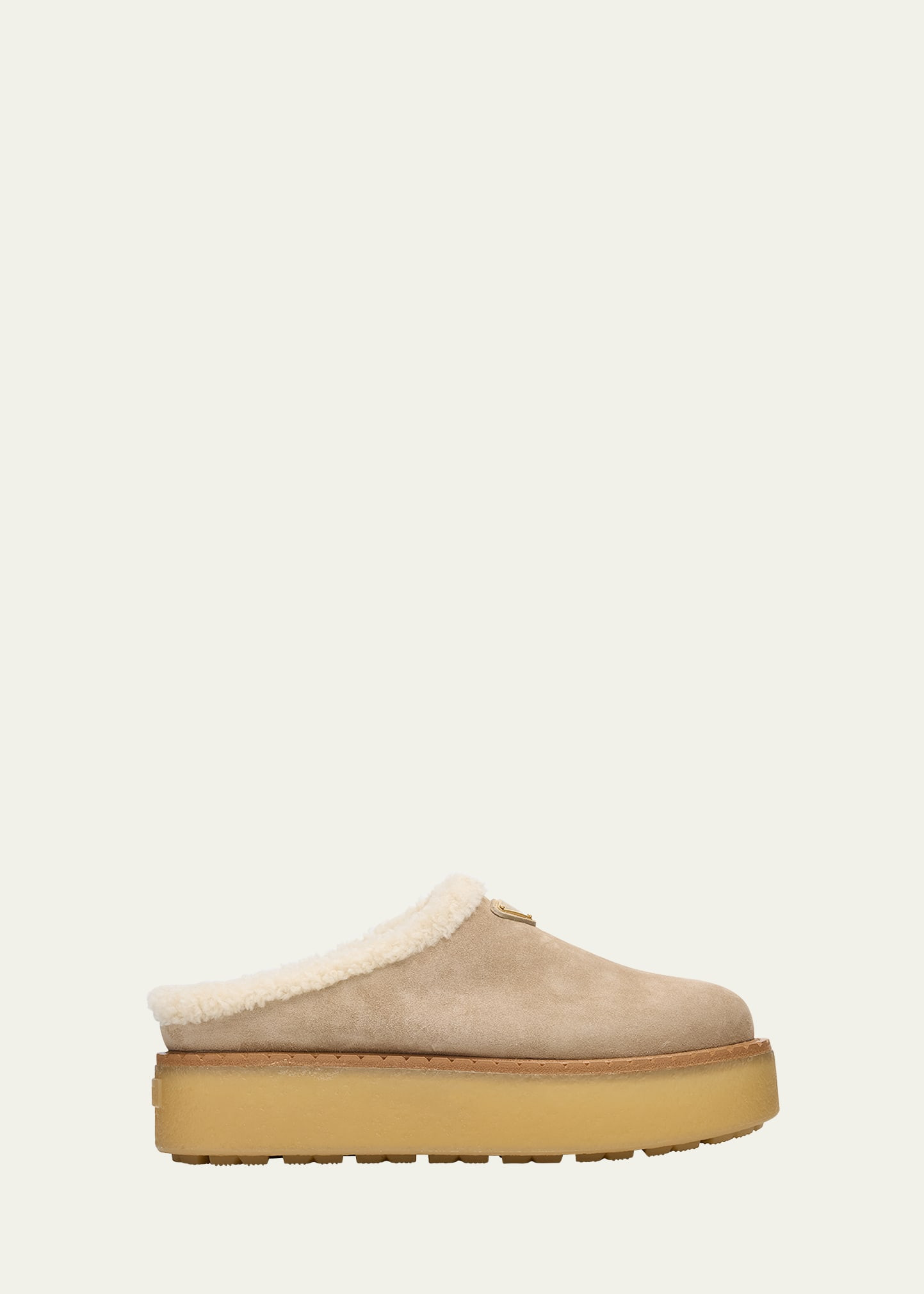 Prada Suede Shearling Cozy Platform Mules | Bergdorf Goodman