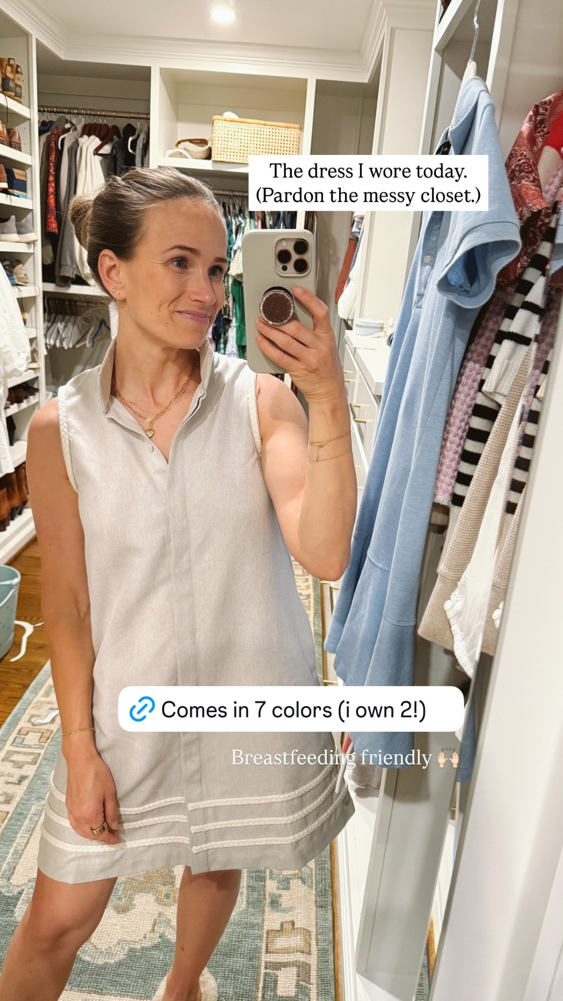 Breastfeeding friendly 🙌🏻 @tuckernuck  The dress I wore today. (Pardon the messy closet.)