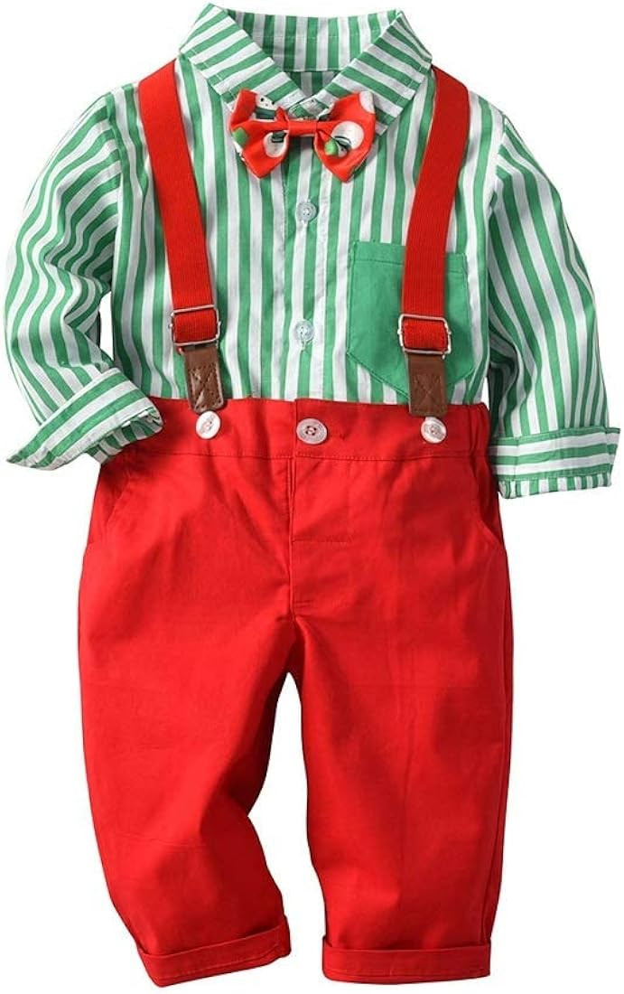 XIFAMNIY Baby Boys Christmas Gentleman Outfit 3Pcs Pants and Top Sets Newborn | Amazon (US)