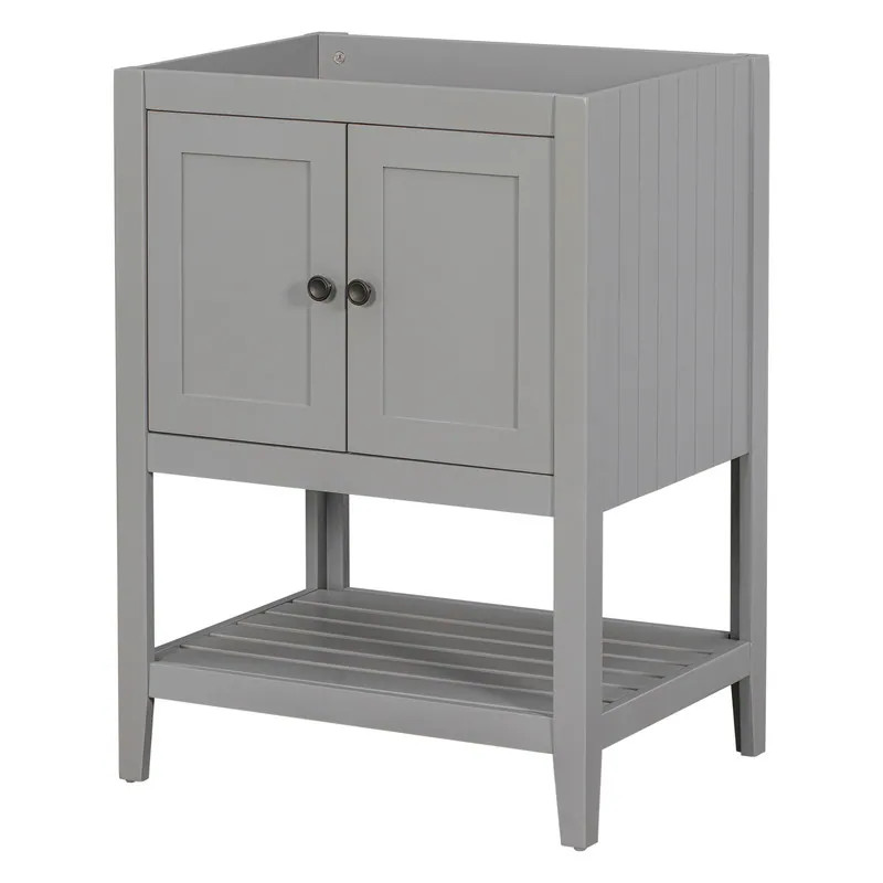 24" Bathroom Vanity Base Only, Soild Wood Frame, Bathroom Storage Cabinet with Doors and Open Shelf | Bed Bath & Beyond