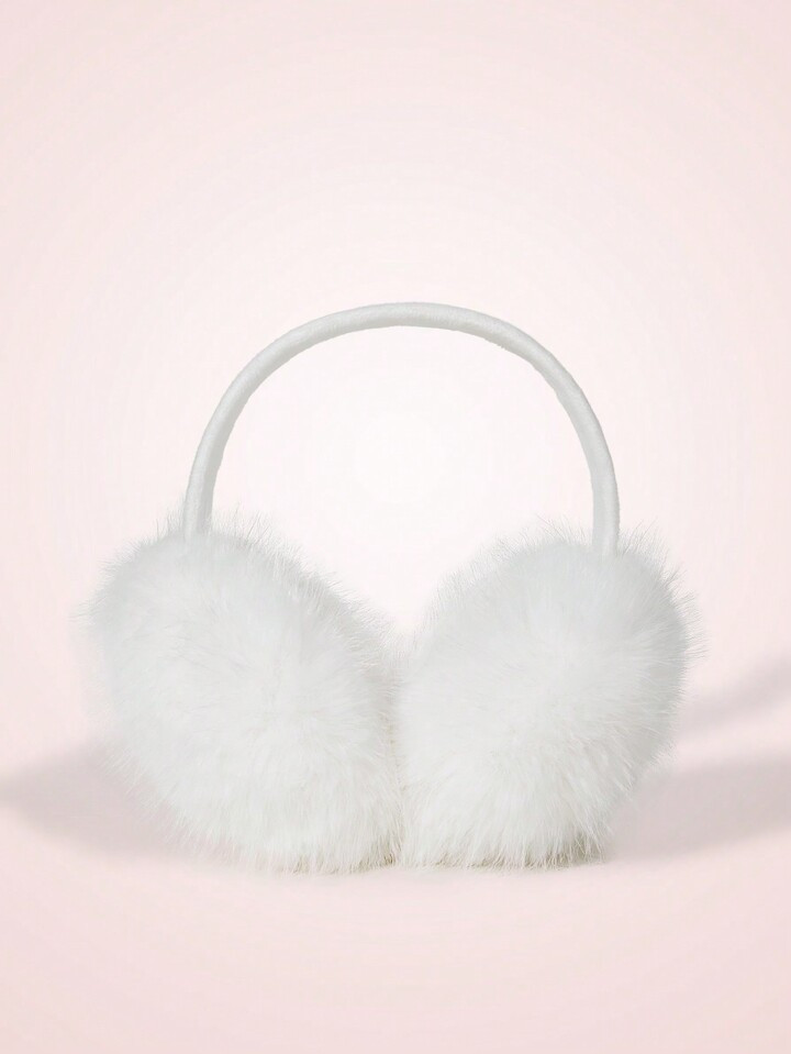 SHEIN MOD 1pc Faux Fox Fur Pure White Fluffy Fashionable Versatile Warm Earmuffs | SHEIN