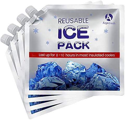 AGECASH A Reusable Ice Packs for Lunch Bags, 4 Pack-7.5" x 6.5" Long Lasting Cold Freezer Ice Packs  | Amazon (US)