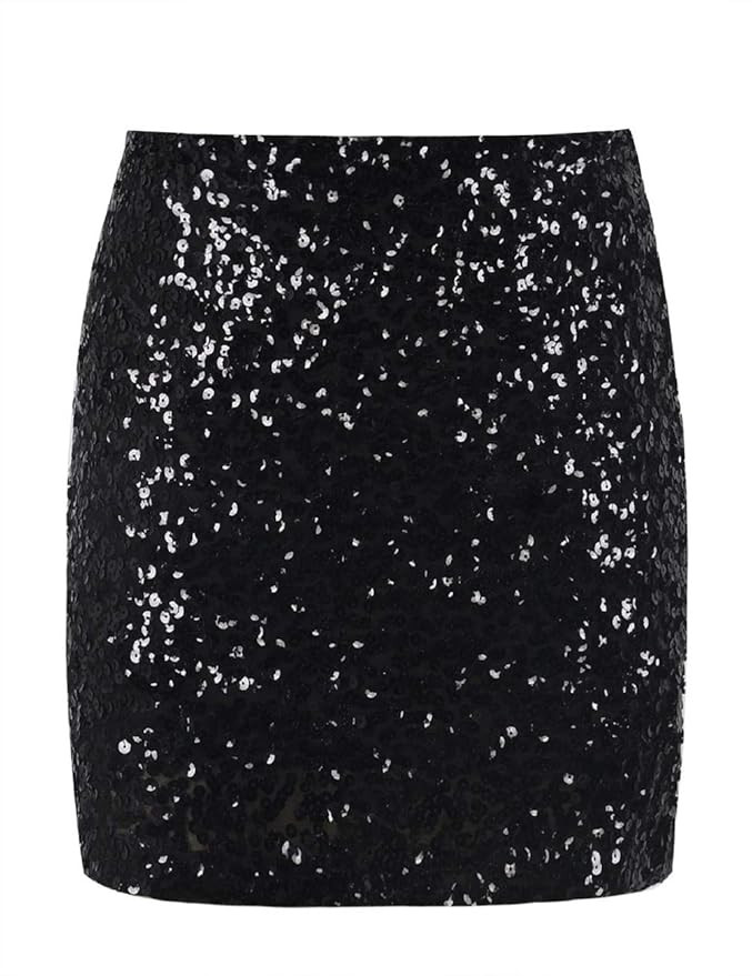 PrettyGuide Women's Sequin Skirt Stretchy Bodycon Sparkle Mini Skirt Night Out | Amazon (US)