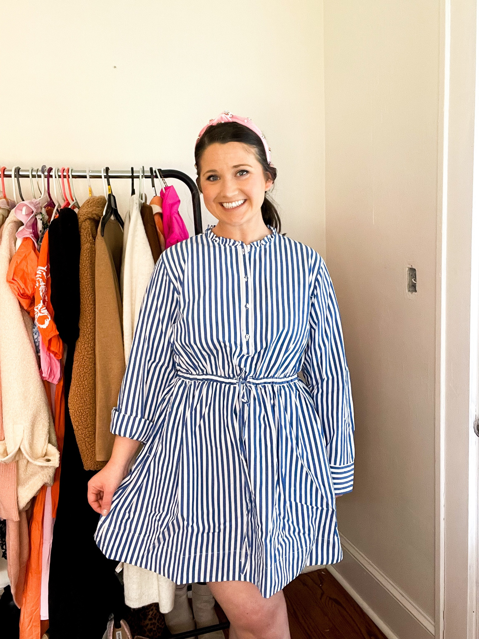 Blue and white dress. Spring dress. Spring outfit 