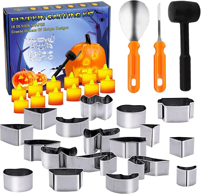 33 PCS Pumpkin Carving Kit, Stainless Steel Tools with Hammer DIY Stencils Pumpkin Carver Kit Car... | Amazon (US)