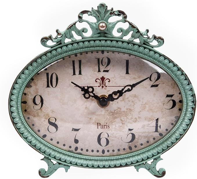 Creative Co-Op Green Antiqued Pewter Mantel Clock | Amazon (US)