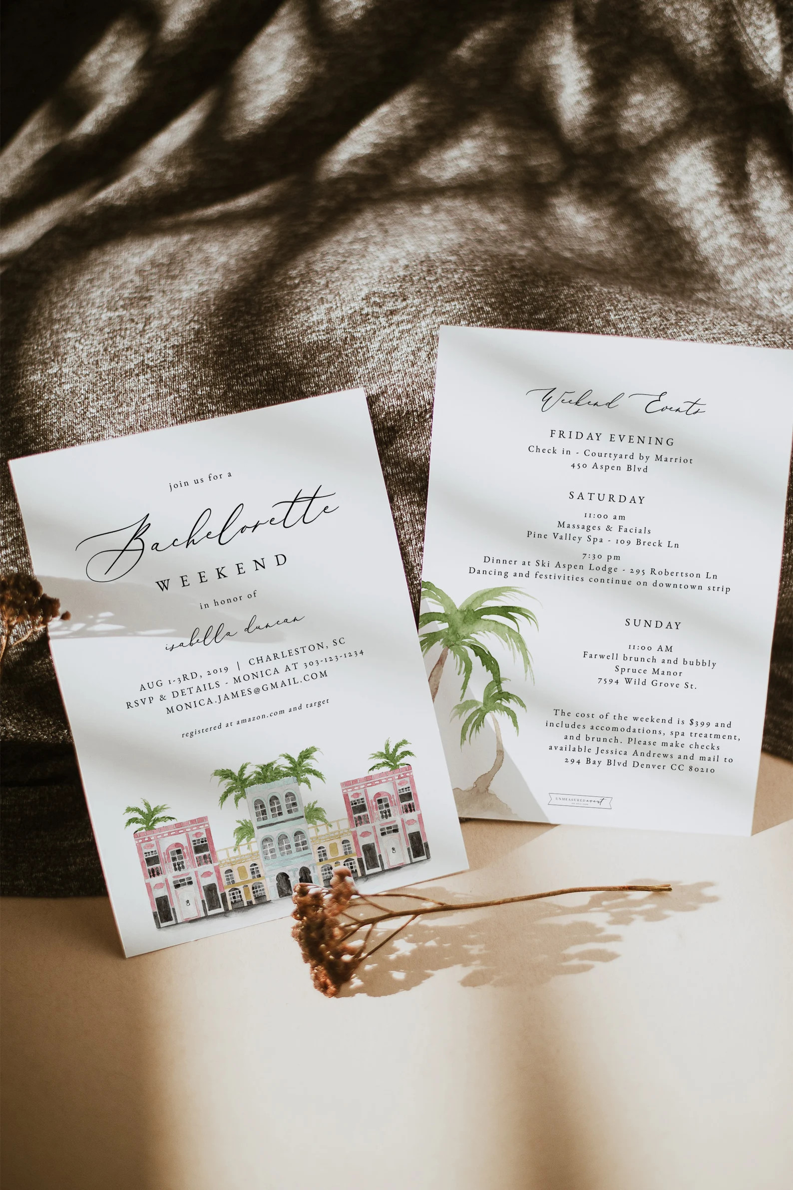 FIONA Charleston Bachelorette Invitation & Itinerary Template, Charleston Invitation, Rainbow Row... | Etsy (US)