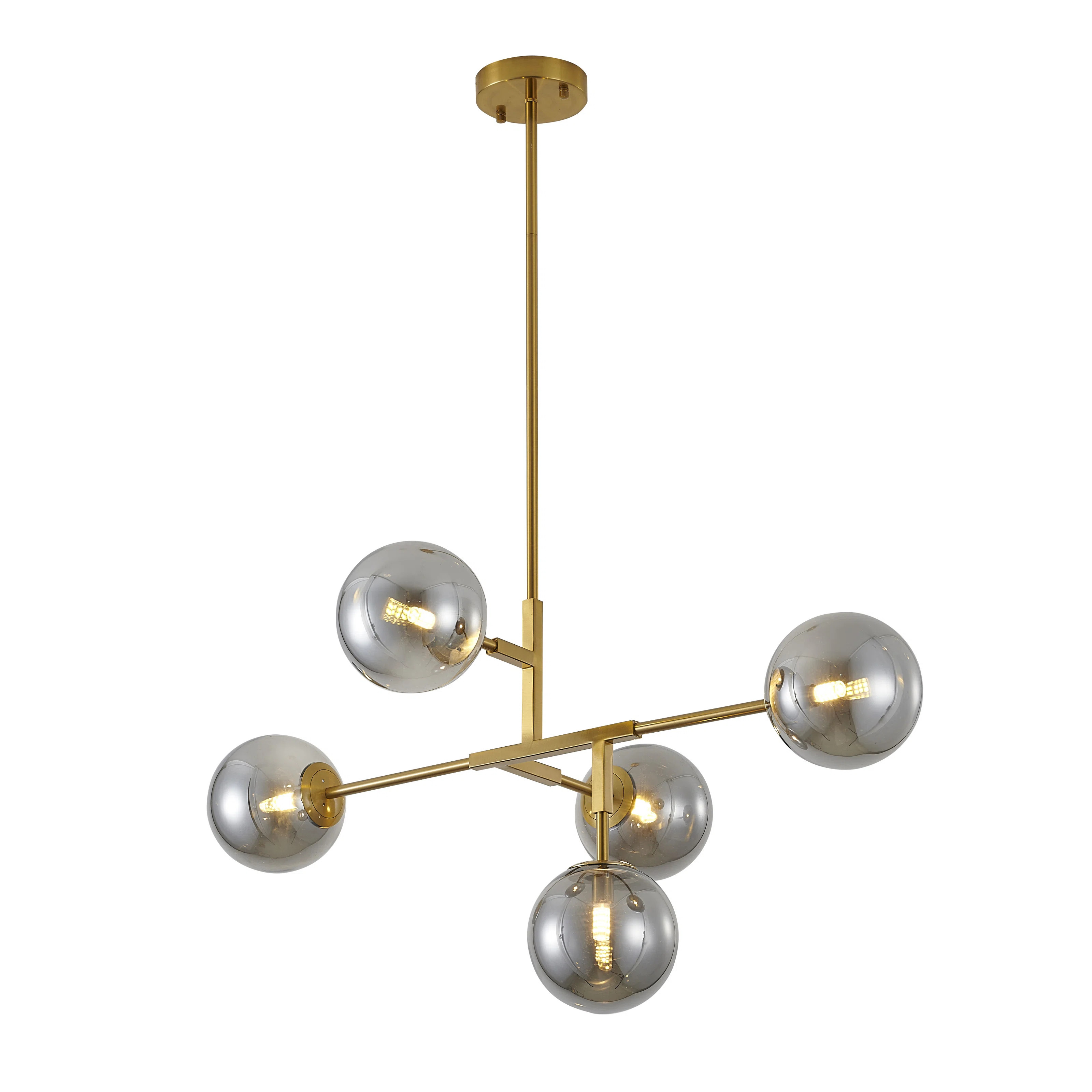Everly Quinn 5-Light Gold Sputnik Chandelier With Smoke Glass Shades | Wayfair | Wayfair North America