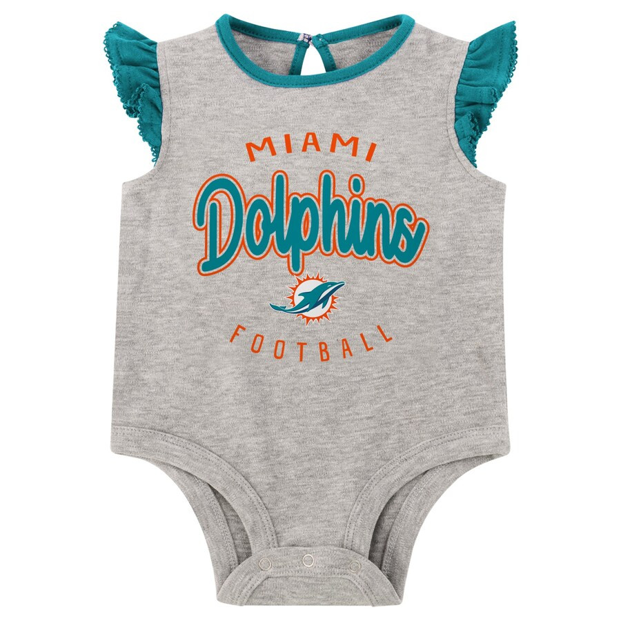 Girls Infant Miami Dolphins Heather Gray/Aqua All Dolled Up Three-Piece Bodysuit, Skirt & Booties... | NFL Shop