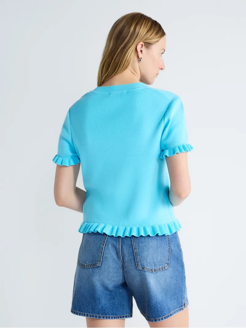 Free Assembly Women’s Ruffle Trim Sweater with Short Sleeves, Lightweight, Sizes XS-XXL | Walmart (US)