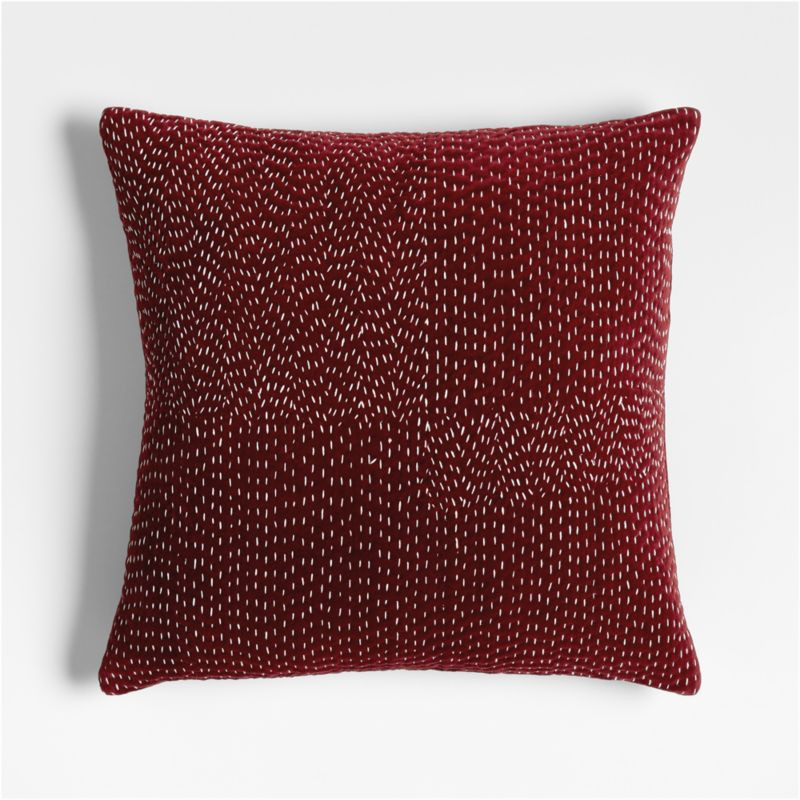 Sashiko Organic Cotton Velvet 20"x20" Luminous Red Throw Pillow Cover + Reviews | Crate & Barrel | Crate & Barrel