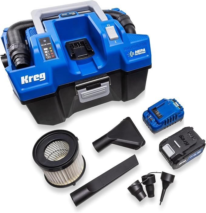 Kreg 20V Ionic Drive Wet/Dry Vac with HEPA Filter Kit - Cordless HEPA Shop Vacuum for Dust Collec... | Amazon (US)