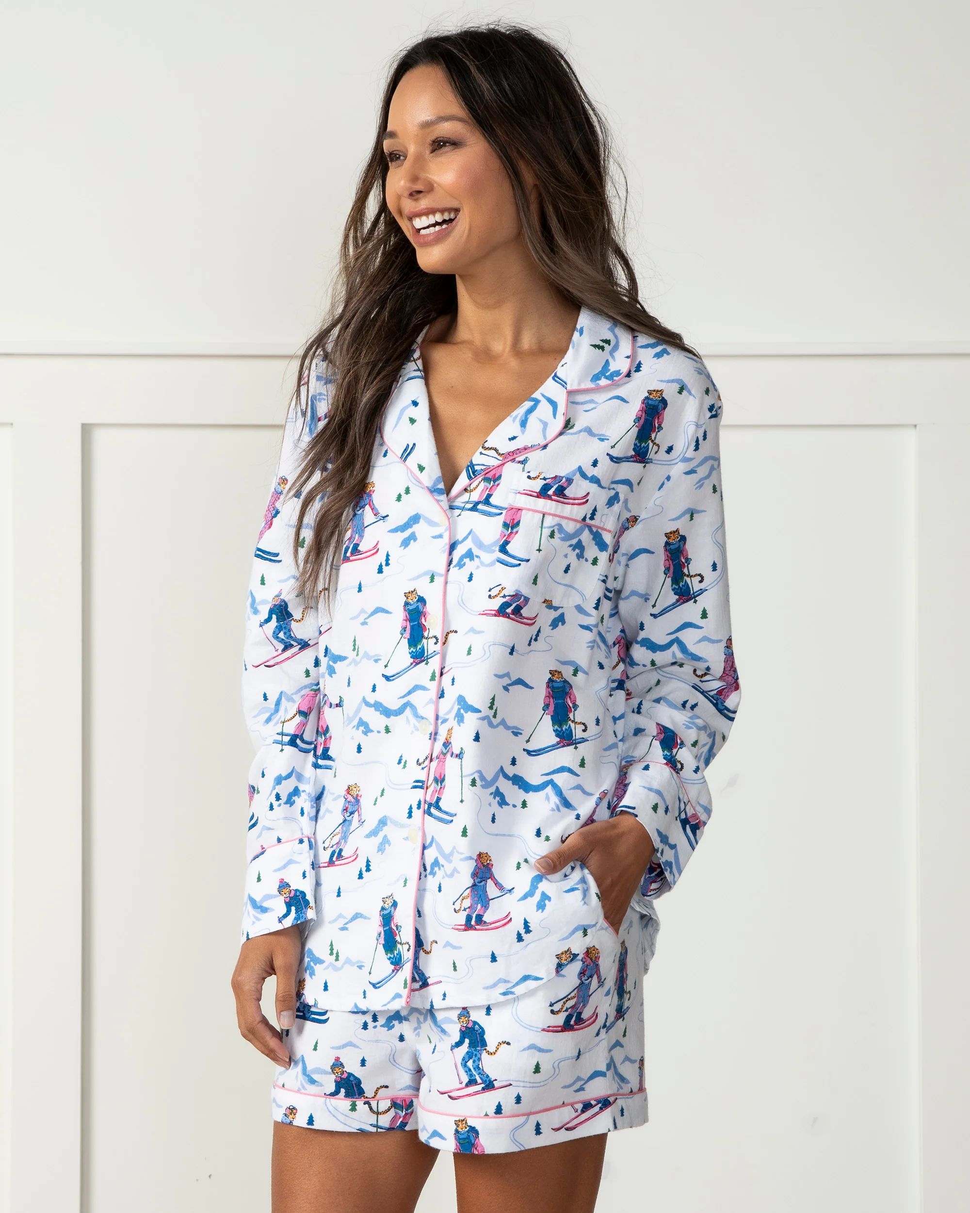 Hit the Slopes - Flannel Long Sleeve Top &amp; Shorts Set - Icicle | Printfresh