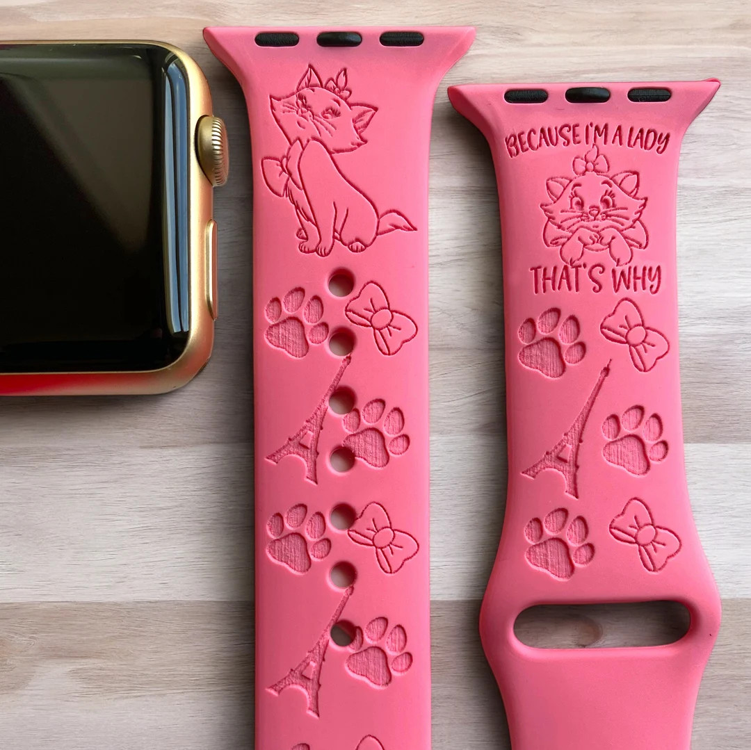Aristocats 'Marie' Engraved Apple Watch Band, 24 Colors, 38mm 40mm 41mm 42mm 44mm 45mm 46mm 49mm,... | Etsy (US)