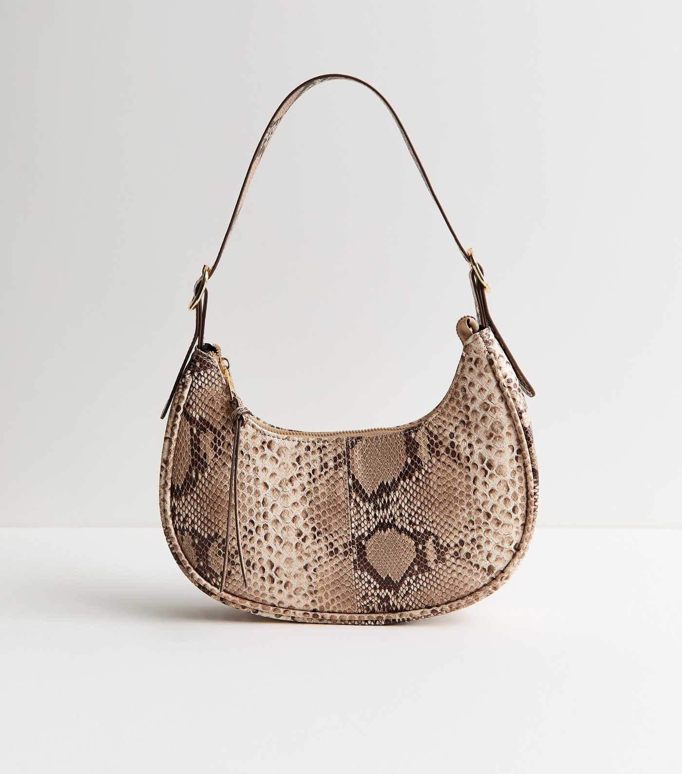 Brown Snake Print Curved Shoulder Bag | New Look | New Look (UK)