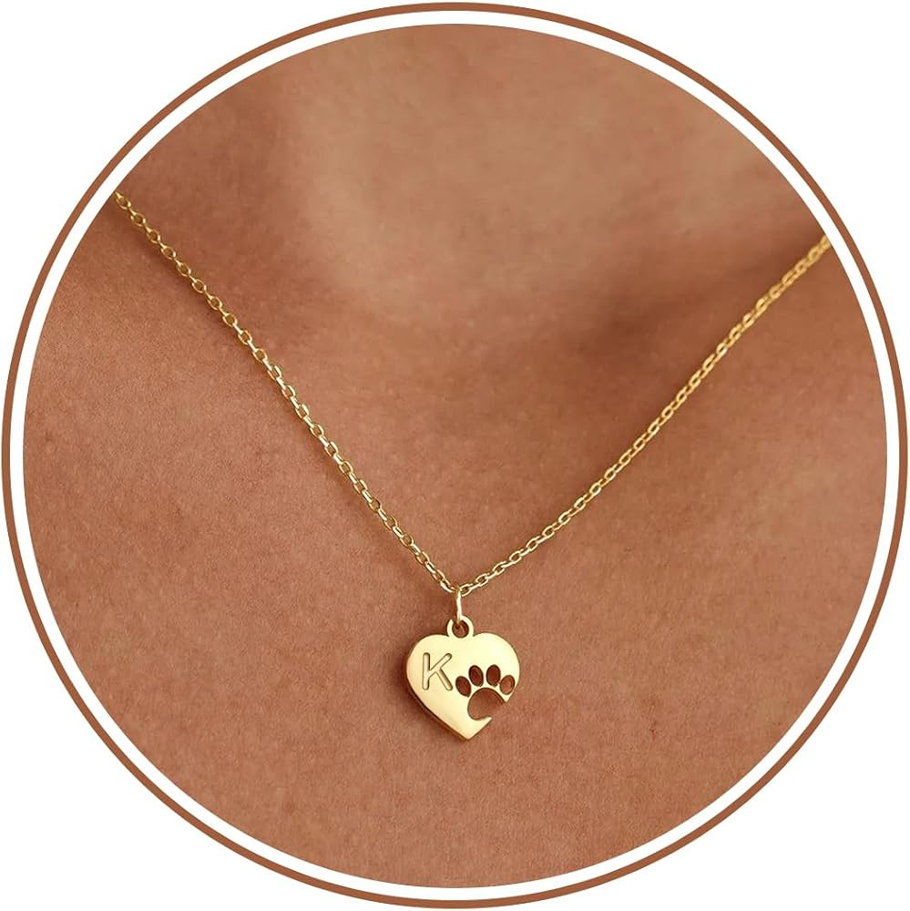Dog Mom Gifts for Women Paw Print Neckalce for Women with Initial Dainty 14k Gold Plated Dog Init... | Amazon (US)