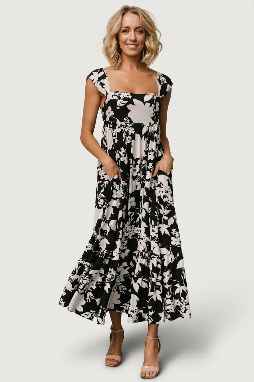 Aita Maxi Dress, Black & Ivory Floral | Baltic Born | Baltic Born