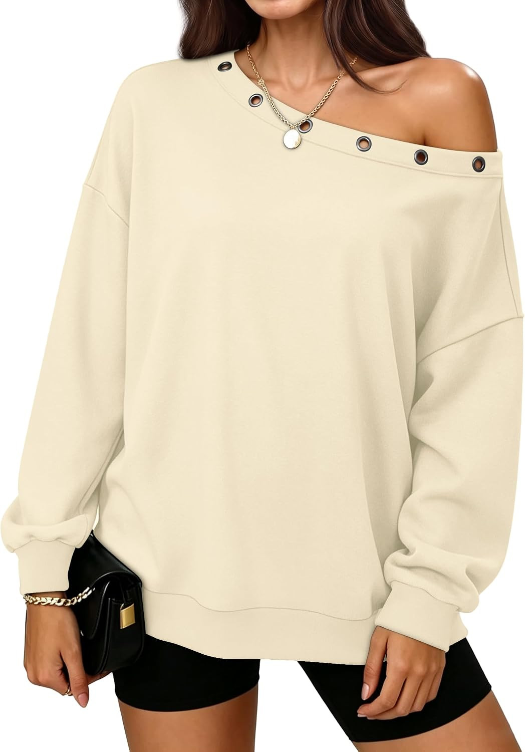 OFEEFAN Off The Shoulder Sweatshirts for Women Pullover Tops Long Sleeve Shirts Fall Winter | Amazon (US)