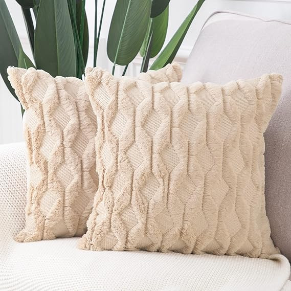 MADIZZ Pack of 2 Soft Plush Short Wool Velvet Decorative Throw Pillow Covers Luxury Style Cushion... | Amazon (CA)