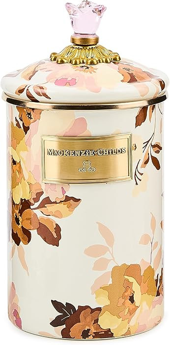 MACKENZIE-CHILDS Enamel Canister, Kitchen Storage Container with Lid, Large, Wild Rose White | Amazon (US)