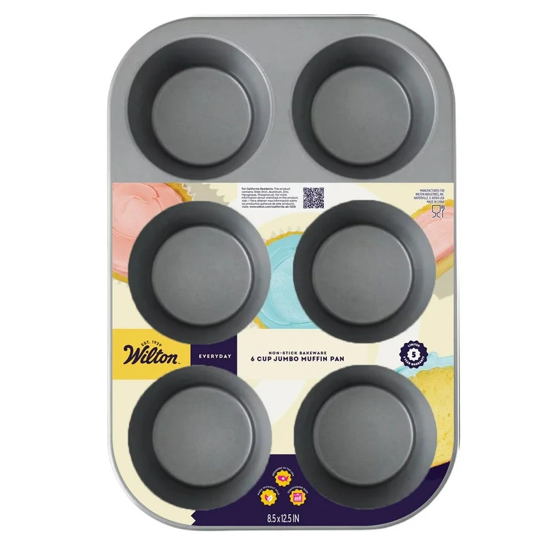 Wilton Everyday 6-Cup Non-Stick Muffin Pan Jumbo Cupcake Tin 12.5" x 8.5" x 0.52", Packaging May ... | Walmart (US)