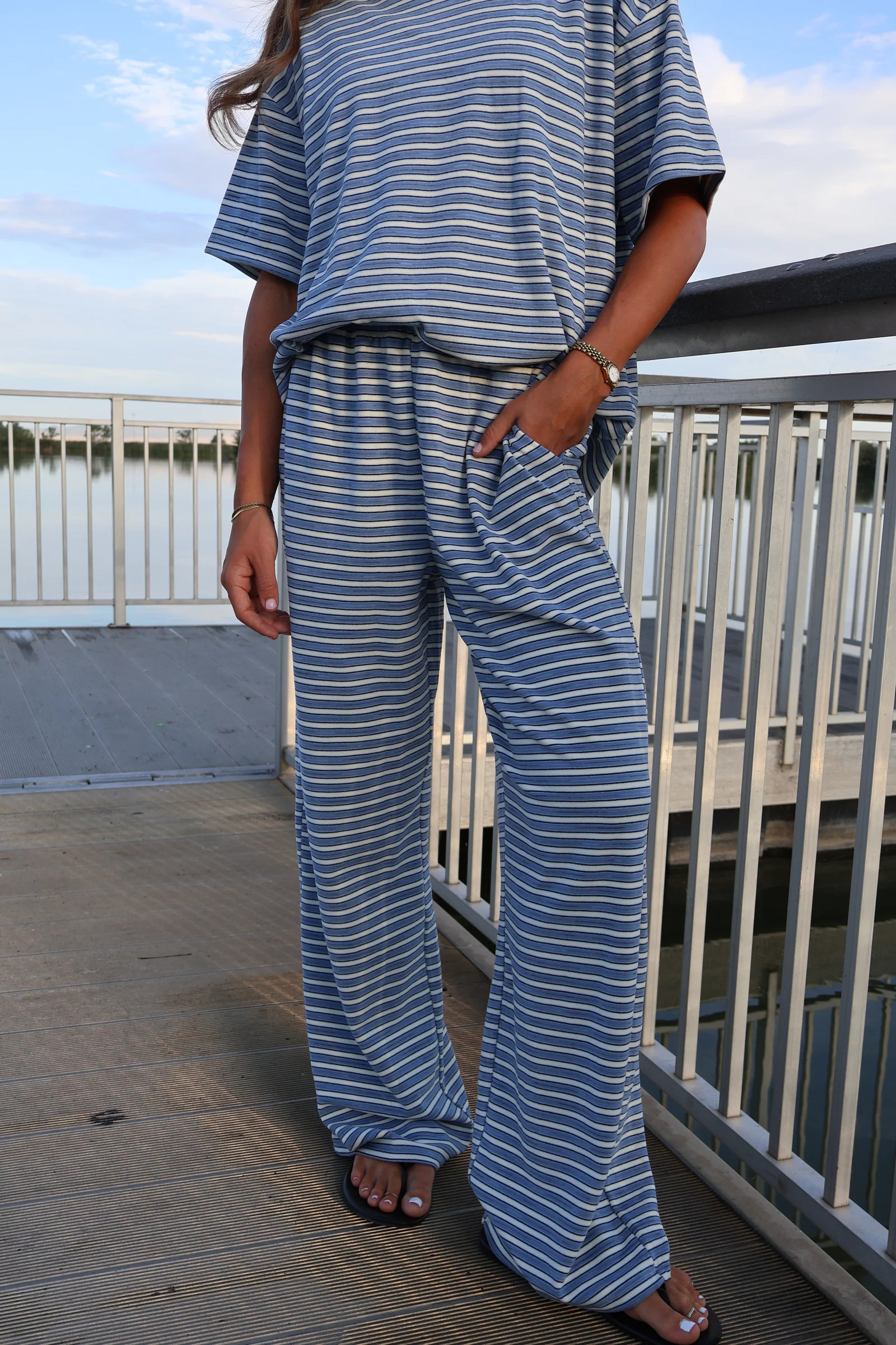 Cameron Fleece Stripe Pants | Henly