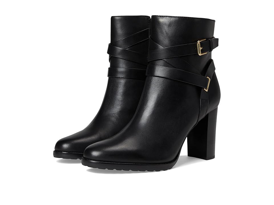 Lauren Ralph Lauren Collins Burnished Leather Bootie Heel Women's Boots Black : 5.5 B - Medium | Zappos