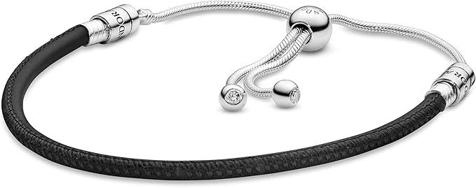 Pandora Jewelry Double Leather Cubic Zirconia Bracelet in Sterling Silver, 11" | Amazon (US)