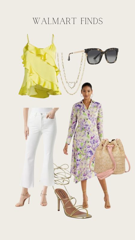 Spring inspired Walmart finds / white pants / floral dress / sunglasses / layered necklace 

#LTKfindsunder100 #LTKstyletip #LTKmidsize