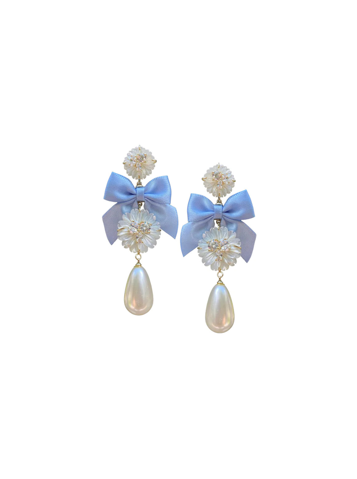 embellished mother of pearl + cornflower blue bow | Nicola Bathie Jewelry